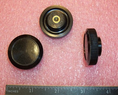 QTY 5) 35mm (1-3/8'') BLACK THERMOPLASTIC THREADED KNURLED KNOBS FLAT TOP KK35AOC