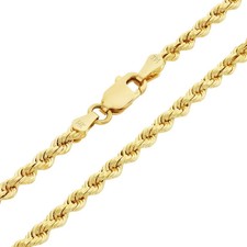 14K Real Solid Yellow Gold 1mm-2.5mm Rope Chain Necklace with Lobster Claw Clasp