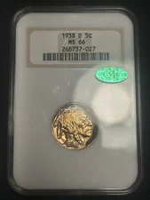 1938-D Buffalo Nickel MS66 Fatty NGC Holder CAC Sticker