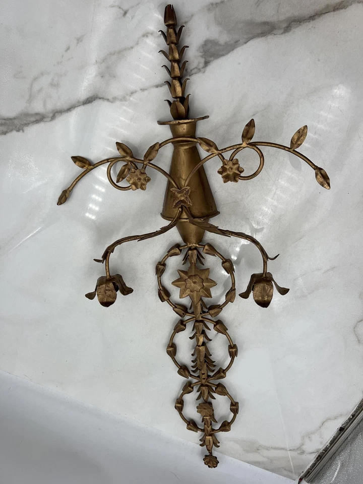 Par de apliques de vela de pared de 2 brazos Austin Italian Tole Hollywood Regency AC0195 Foto 3 de 4