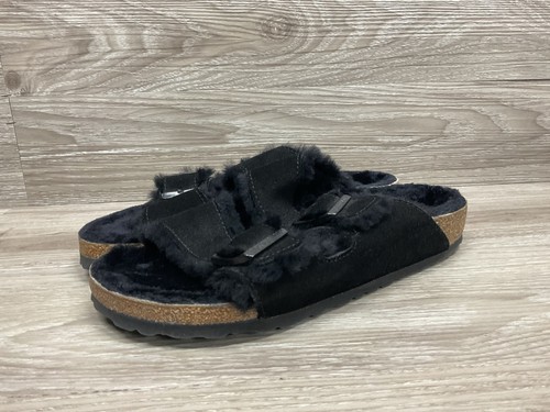 Birkenstock Arizona Shearling Slide Sandals Women's Sz 9 Black 40 Narrow Cozy - Picture 5 of 9