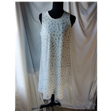 Calvin Klein Sleeveless Geometric Shift Dress 8 White Gray Knee Length Polyester