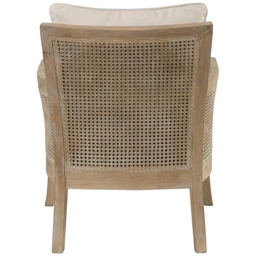 Uttermost Encore Wood Rattan Metal and Fabric Arm Chair in Off White - Picture 5 of 10