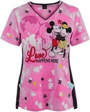 Mickey  Minnie Mouse Cherokee Tooniforms Disney V Neck Scrub Top - Size SMALL