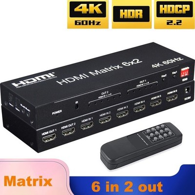 Matrix Switch 2.0 HDMI 6X2 4K 60Hz Matrix Splitter 6 in 2 out Audio Extractor