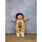 Vintage Cabbage Patch Kids Boy Doll Brown Yarn Hair Bear Overalls Striped Shirt