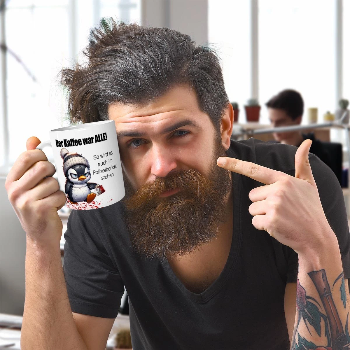 Pinguin Tasse Kaffee war alle Spruch lustig Geschenk Büro Arbeit Kollege Humor