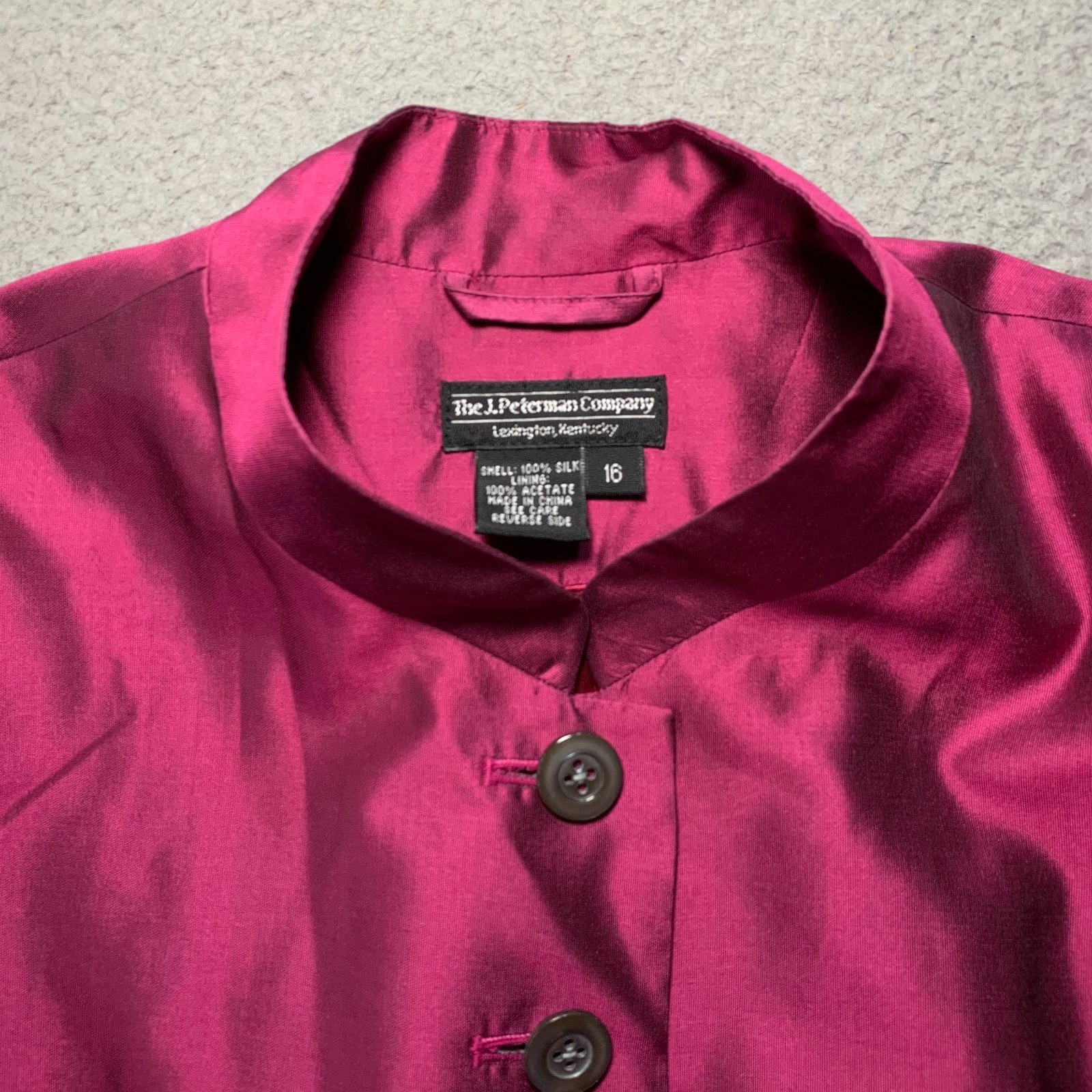 J Peterman Blouse Womens Size 16 / XL Top Silk Shoulder Pads Long tails*