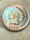 1899/9 Indian Head Cent Lustrous 4 DIAMONDS - Penny, AU ++++Gem Toned W/ Die Cud
