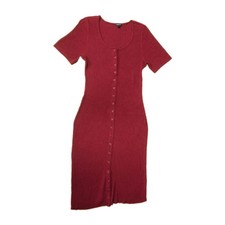 TORRID Dress Vanity Size 2 Ribbed Front Clip Buttons Mid Calf 2X Red