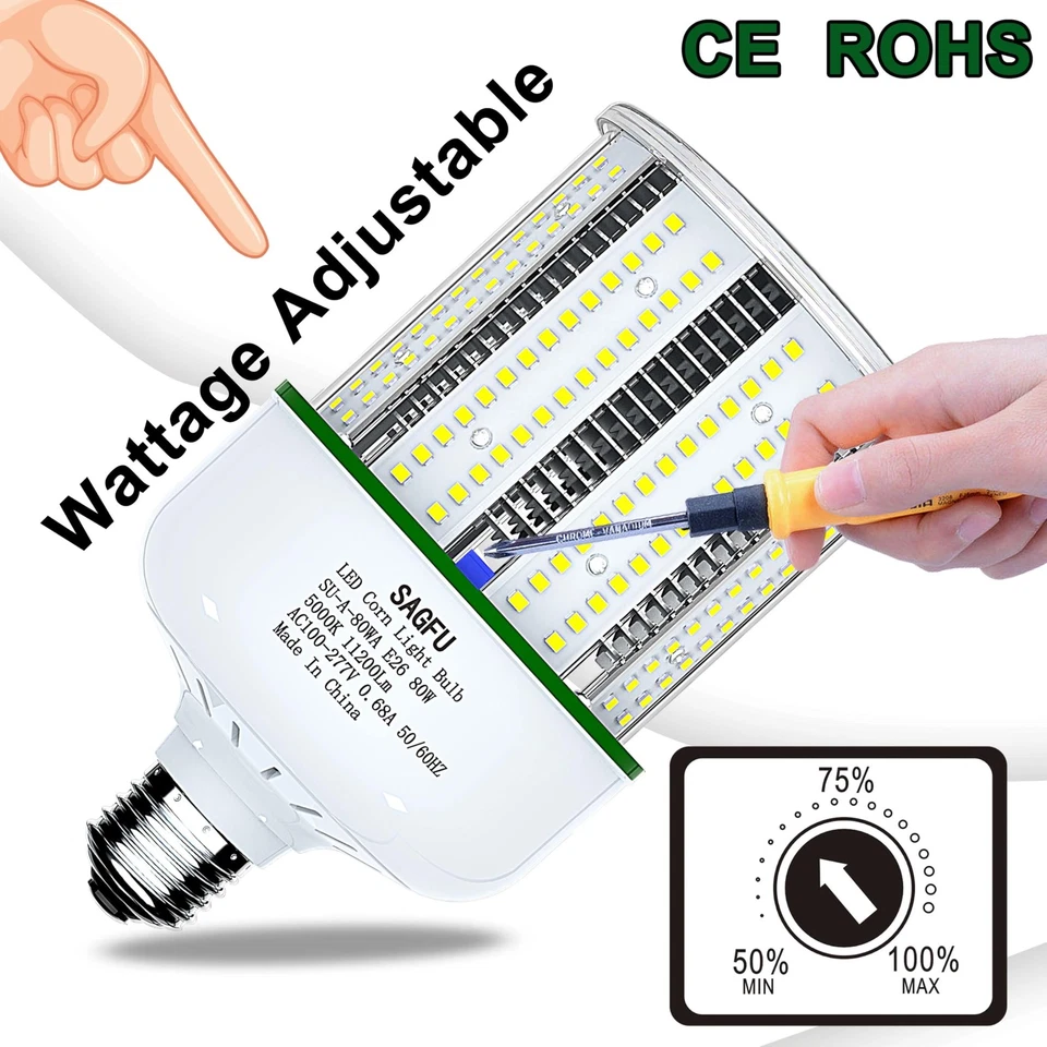 80W LED Corn Light Bulb,5000K Daylight White Corn cob led Light Bulb,2-Pack,8... - Image 2 of 4