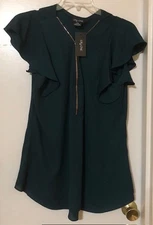 City Chic NWT  Women's Size 16, 1/2  Zip Front Jade Blouse  Top V-Neck