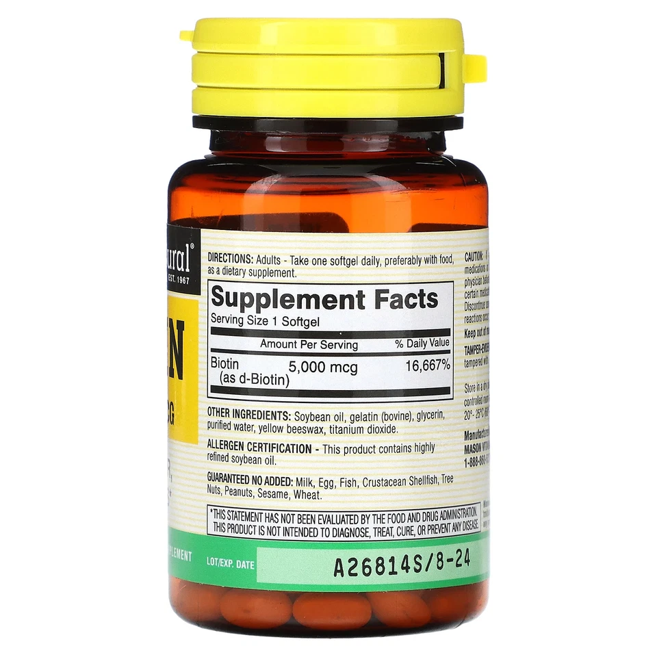 Biotina, 5.000 mcg, 60 cápsulas gelatinosas - Imagem 2 de 2