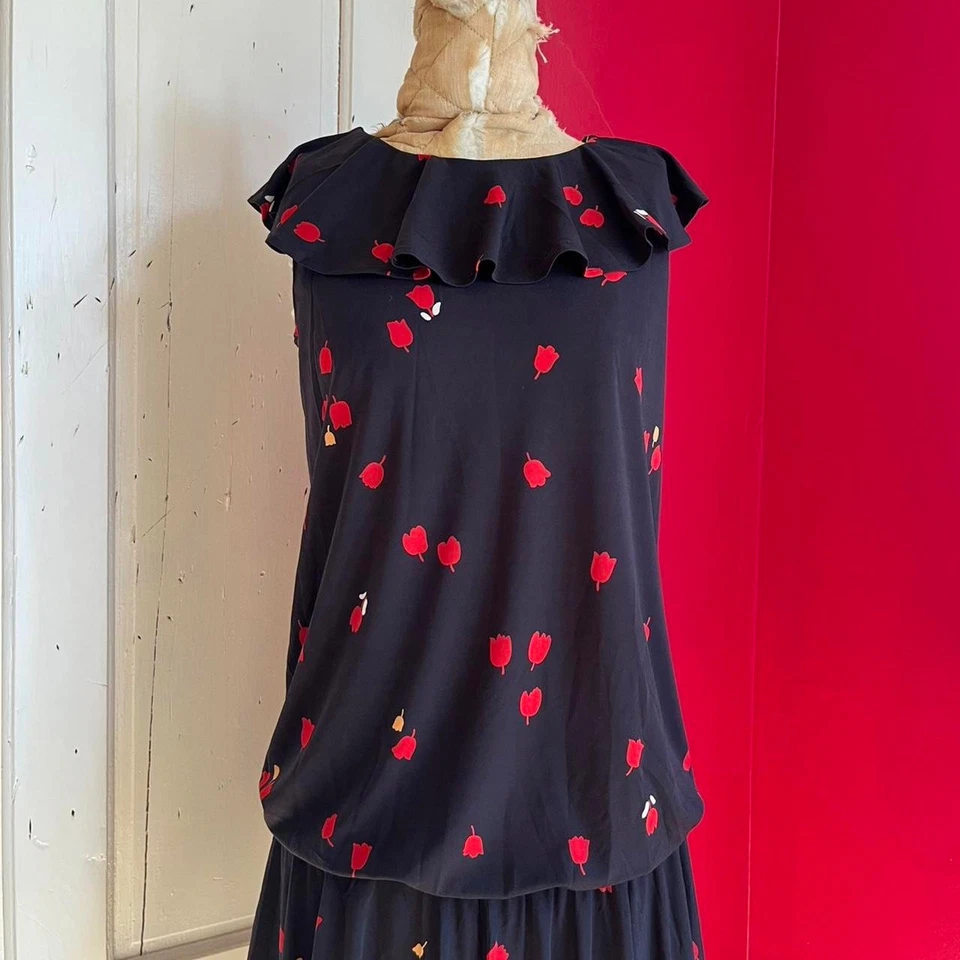 Vestido de día vintage años 70 Aristos Carnaby Street estilo años 30 cintura caída XS/S Foto 3 de 4