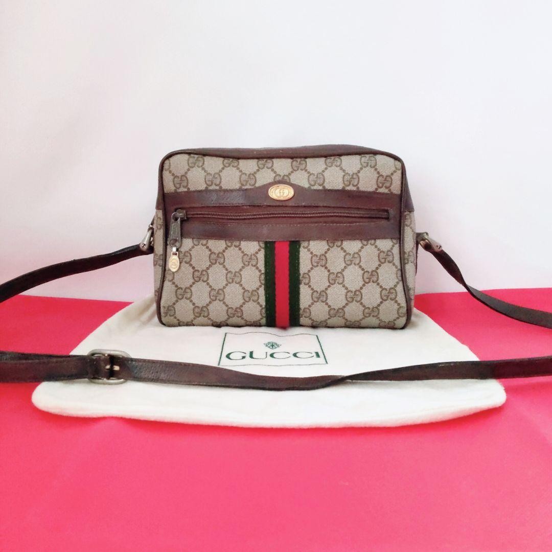 GUCCI Sherry Line GG Supreme Shoulder bag Vintage Brown Used From Japan
