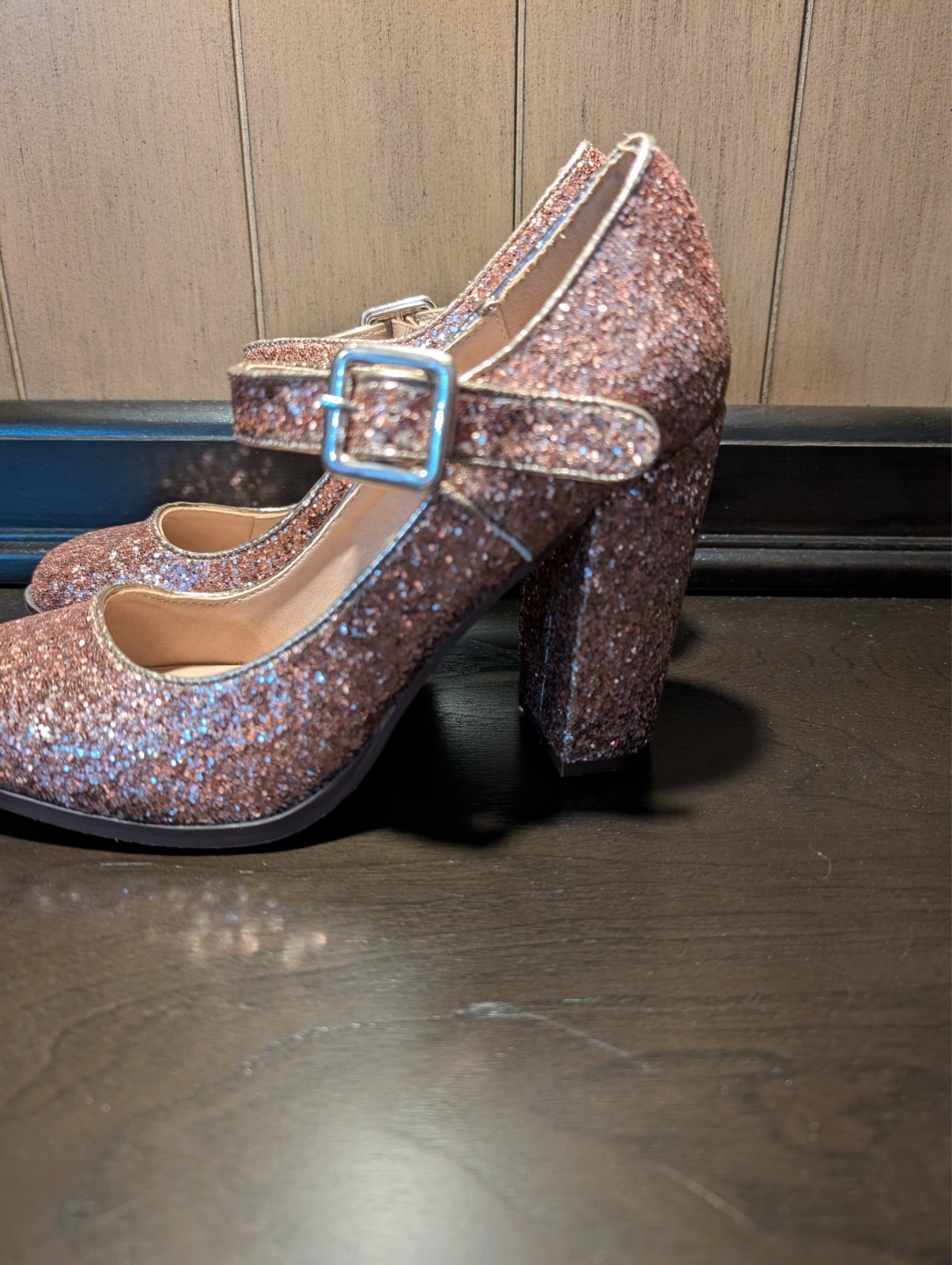 S2 Black Mix No.6 Shoes Pink Heel Glitter Sparkle Shoes Mary Jane Strap size 7,5