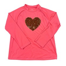 Cat  Jack Flip Sequin Heart Rash Guard Sz L 10-12 Plus Coral