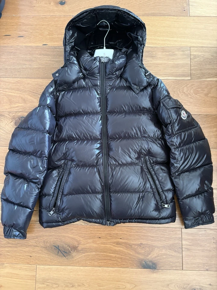 Moncler Maya Giubbotto Men's Black Hooded Down Puffer Jacket Full Zip Size 2, photo 2 of 5