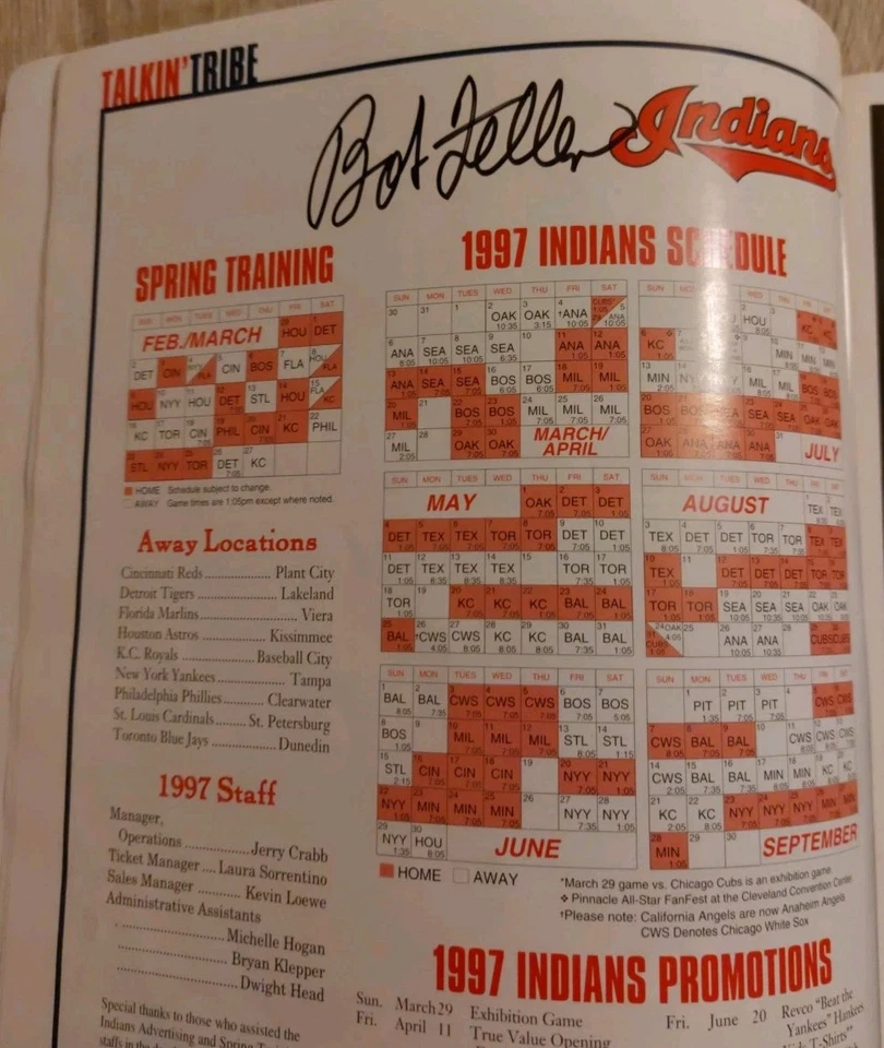 1997 Cleveland Indians Spring Training magazine 4 autos Herb Score, Bob Feller + - Image 4 of 4