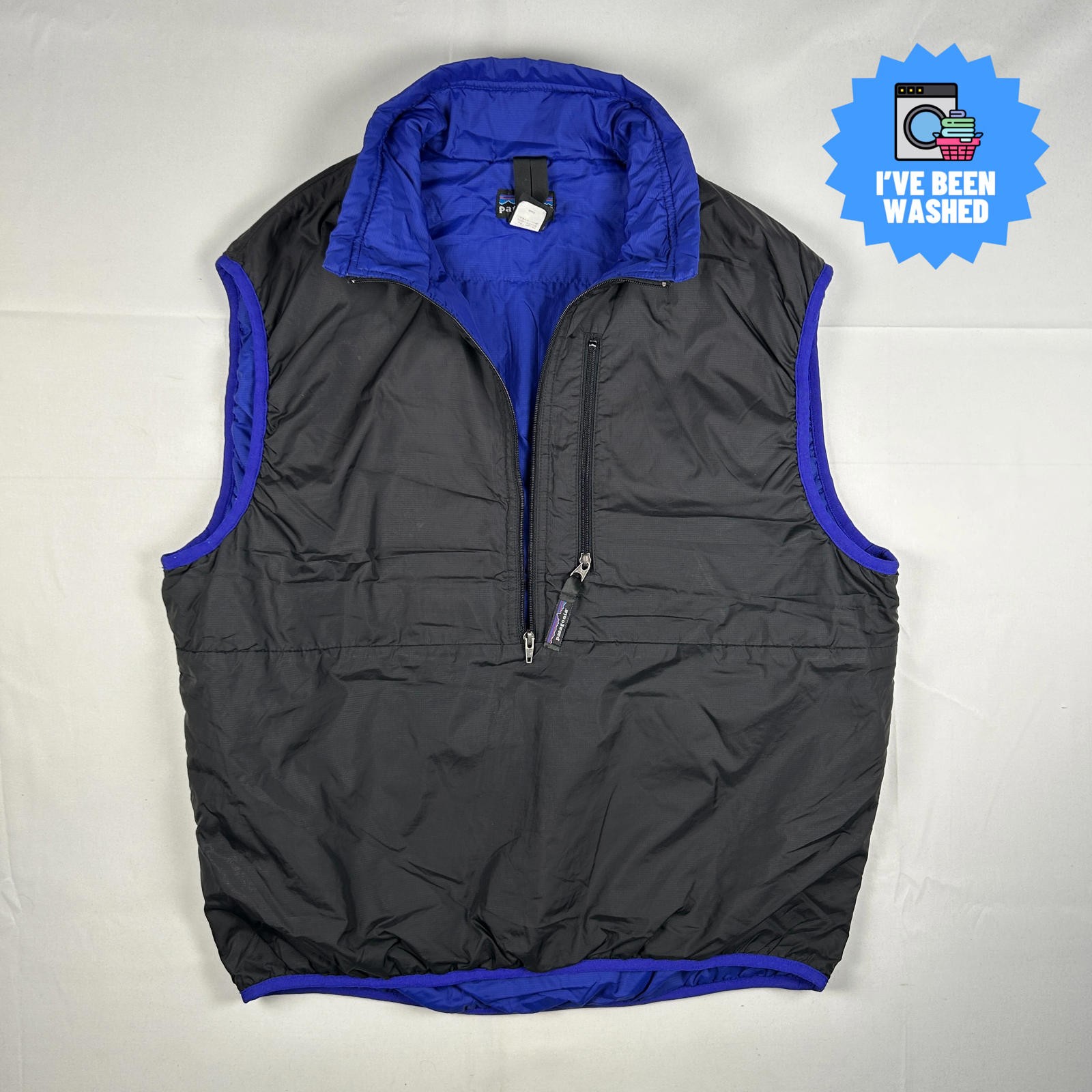 Chaleco Chaleco Ripstop Vintage Patagonia Puffball 1/2 Cremallera Raro Negro Azul Talla M