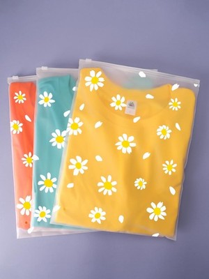 100 PCS Daisy Printed Frosted Zipper Packaging Bags 10x13 Inch 3 Mil Vent