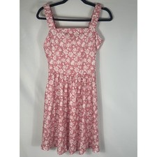 Pink White Floral Smocked Square Neck Mini Dress -HUHOT— Women's Size M