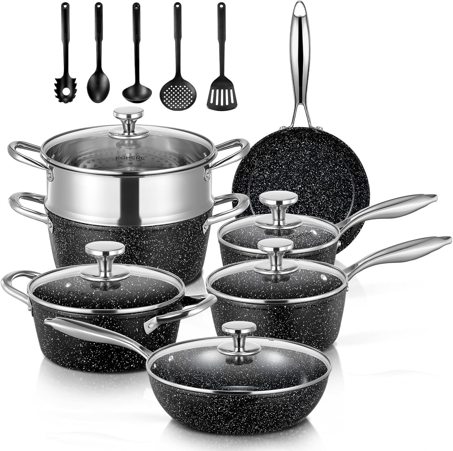 Batterie de cuisine induction à revêtement antiadhésif résistant pour cuisson saine sans matière grasse