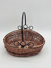 Wicker Serving Basket w Metal Scroll Handle Farmhouse Decor