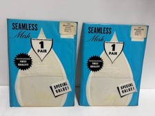 2 Vintage Seamless Mesh Stocking NOS White Size 11