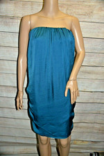 NEW S GREEN BLUE CRINKLE STRAPLESS RUCHED TOGA BOHO SHIFT PARTY DRESS BELT