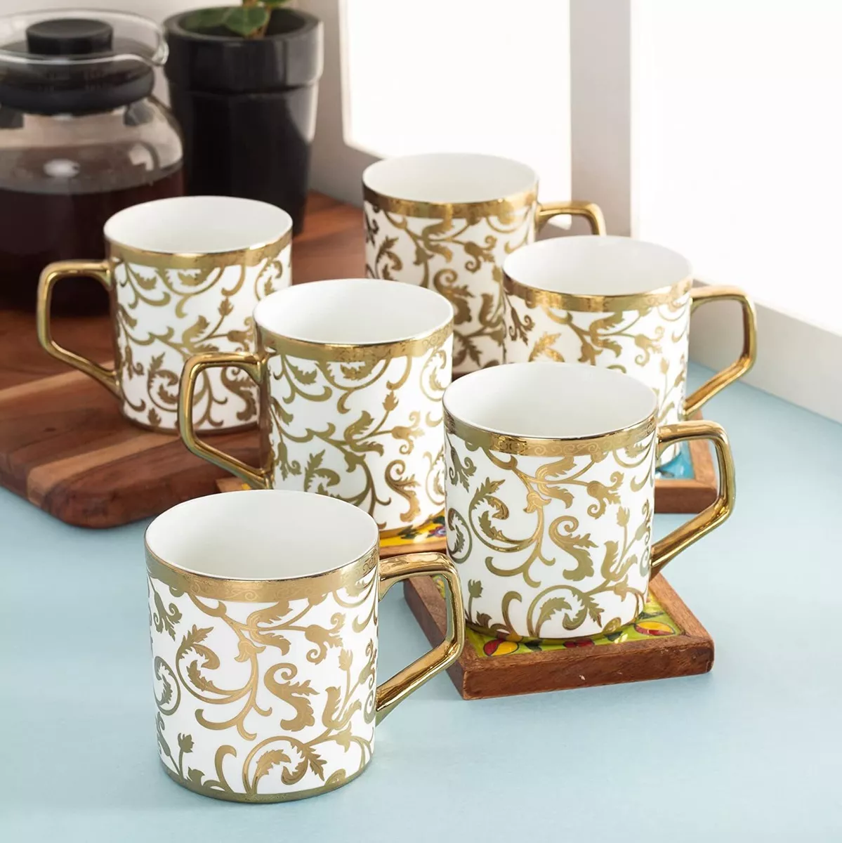 Ceramic Gold Print Tea Cups Mugs Set of 6 220 ml Each US eBay
