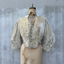 Antique Edwardian Cream Silk Velvet Bodice Jacket Heart Embroidery Silk G2U