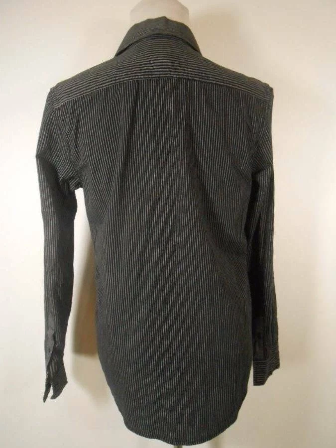 Beautiful Men's Small American Rag Black Gray Stripes Long Sleeve Button Shirt - Изображение 4 из 4