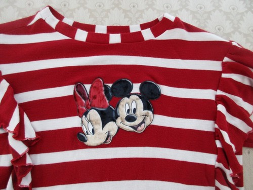 Monnalisa Girl's Cute Red & White Striped DisneyTop w/Ruffles & Appliqués, Sz 10 - Picture 4 of 10