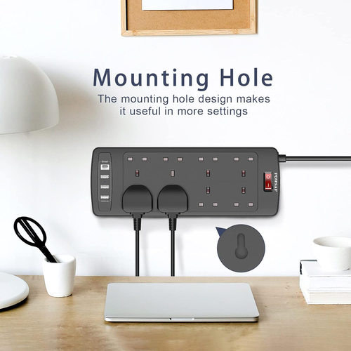 Extension Lead with 4 USB Slots (3.4A, 1 Type C and 3 USBA Ports