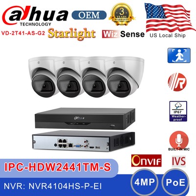 Dahua Security CCTV System Kit OEM 4MP Camera Starlight MIC IVS 4ch POE NVR Lot