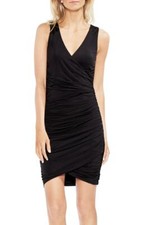 $340 Vince Camuto Women'S Black Ruched V-Neck Sleeveless Faux Wrap Dress Size S