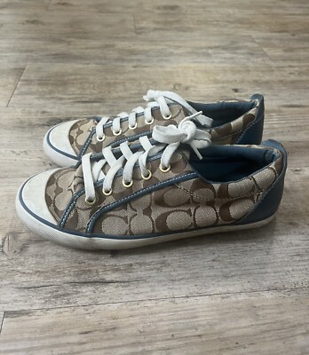 Women's COACH Signature Logo Canvas BARRETT blue/tan Sneakers Sz