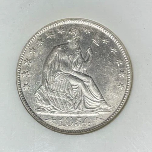 1854-O ARROWS SEATED LIBERTY SILVER HALF DOLLAR ~BU DETAILS NGC SHIPWRECK EFFECT