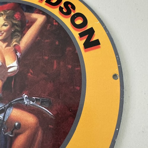 PANNEAU POMPE DE VENTE ET DE SERVICE VINTAGE HARLEY DAVIDSON EN PORCELAINE GAZ HUILE MOTO - Photo 5/12
