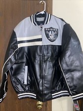 Vintage NFL Raiders Jacket Football Faux Leather Zip Up Black size L - NEW