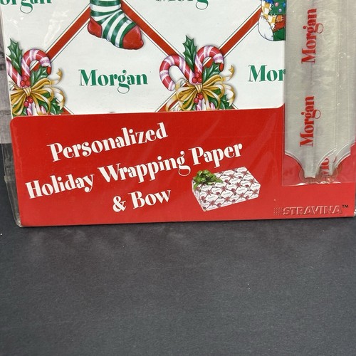 Holiday Red Christmas Wrapping Paper & Pull Bow Personalized MORGAN Stravina NOS - Picture 4 of 8
