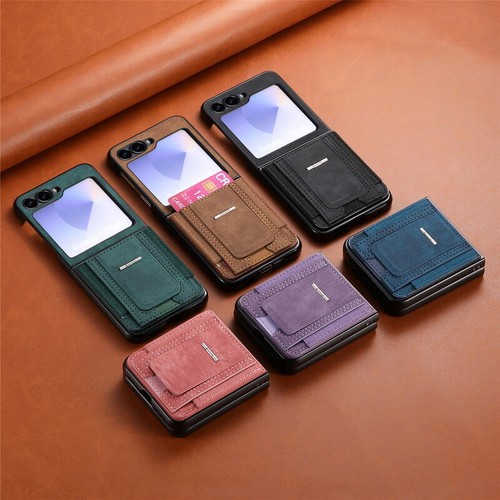 Funda de cuero con soporte para ranura para tarjeta a prueba de golpes para Samsung Z Flip7 Flip6 Flip5 4 - Imagen 4 de 18