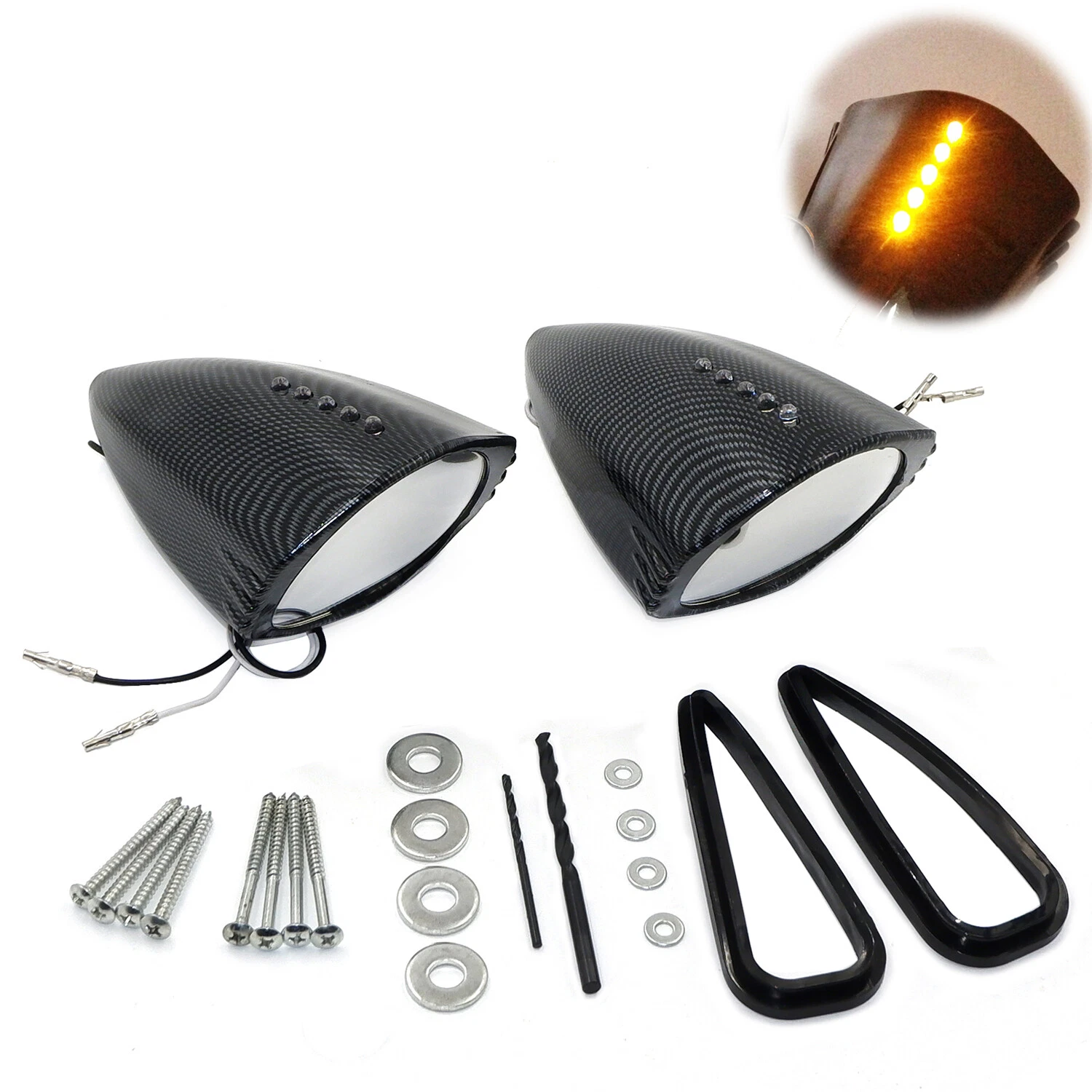 Led Side Mounted Pig Spotter Rearview Mirrors For Suzuki Honda Kawasaki Yamaha