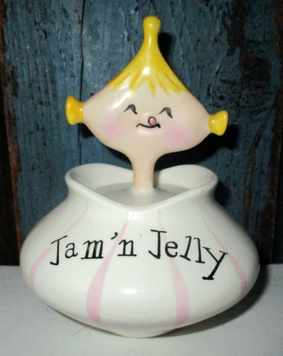 RARE VINTAGE 1958 HOLT HOWARD PIXIEWARE JAM 'N JELLY CONDIMENT JAR/SPOON & LABEL - Picture 1 of 7