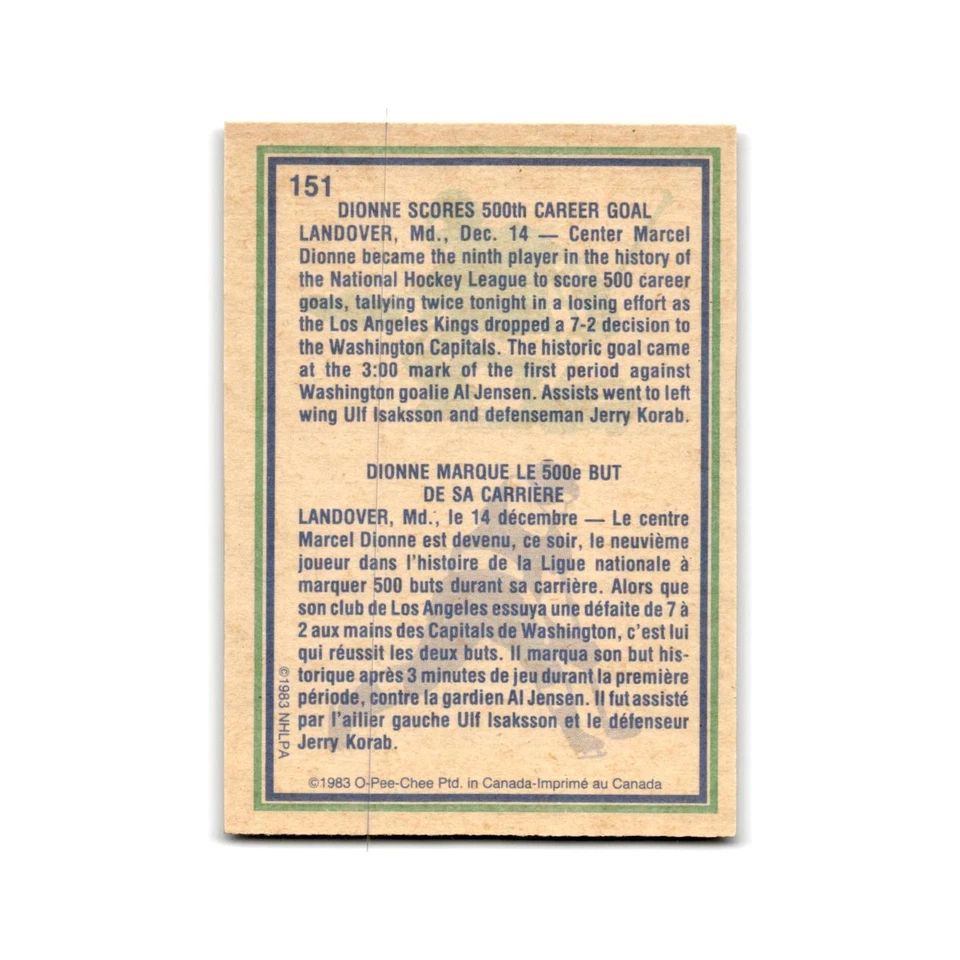 1983 O-Pee-Chee Marcel Dionne Los Angeles Kings #151 - Image 2 of 3