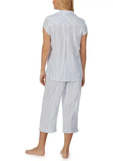 NEW EILEEN WEST 2 PC WOVEN TOP CAPRI PANTS POCKETS PAJAMA SET M