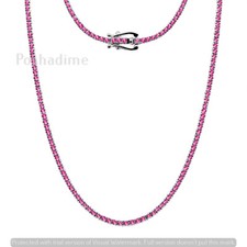 4.50 Ct Round Cut Natural Pink Sapphire Tennis Necklace 16" Inch 10K White Gold