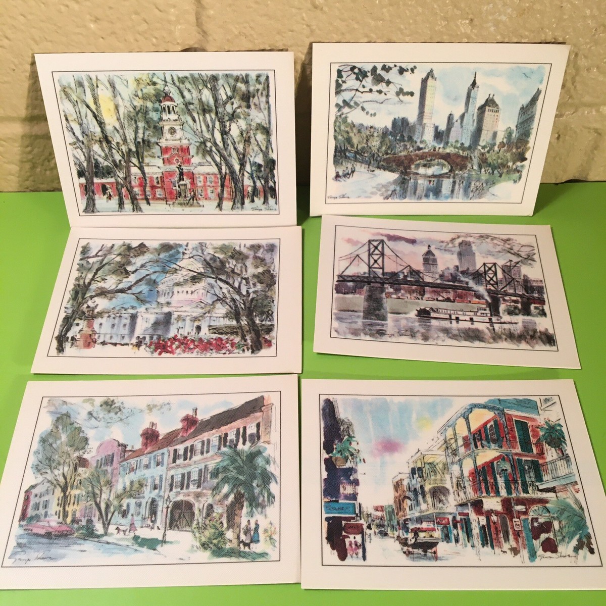 6 Vintage Laminated Cards, Historic USA Scenes - Capital