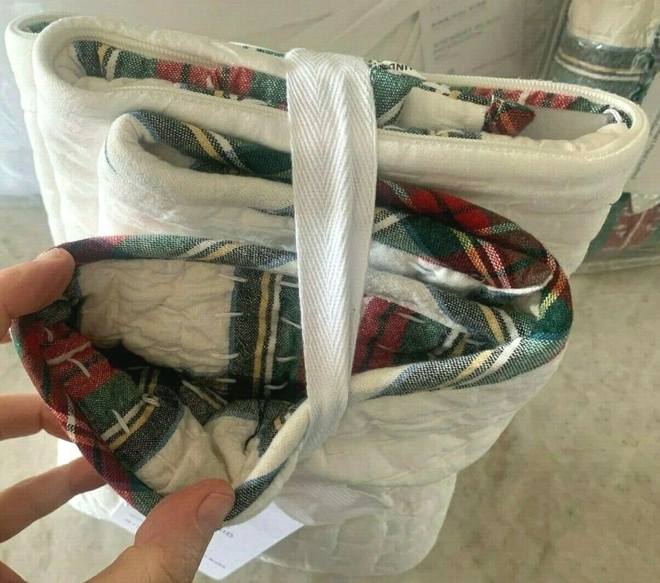 Pottery Barn Pick-Stitch STEWART cotton plaid FULL QUEEN quilt shams REVERSIBLE - Image 2 of 3